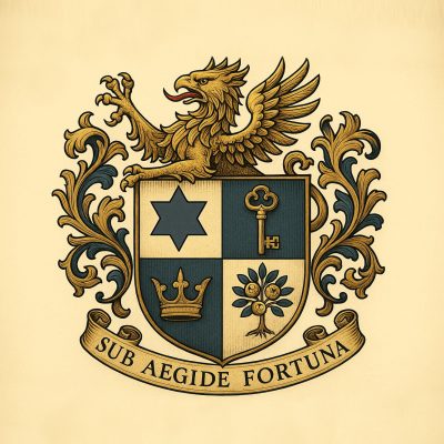 Aegis Griffin coat of arms with griffin, key, crown, and tree, symbolizing protection, trust, and legacy